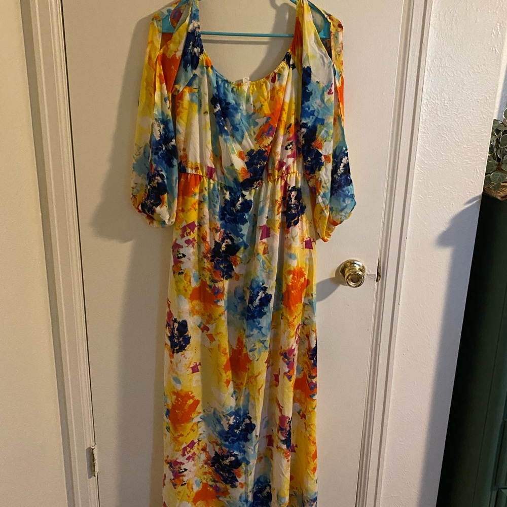 Rainbow watercolor maxi dress